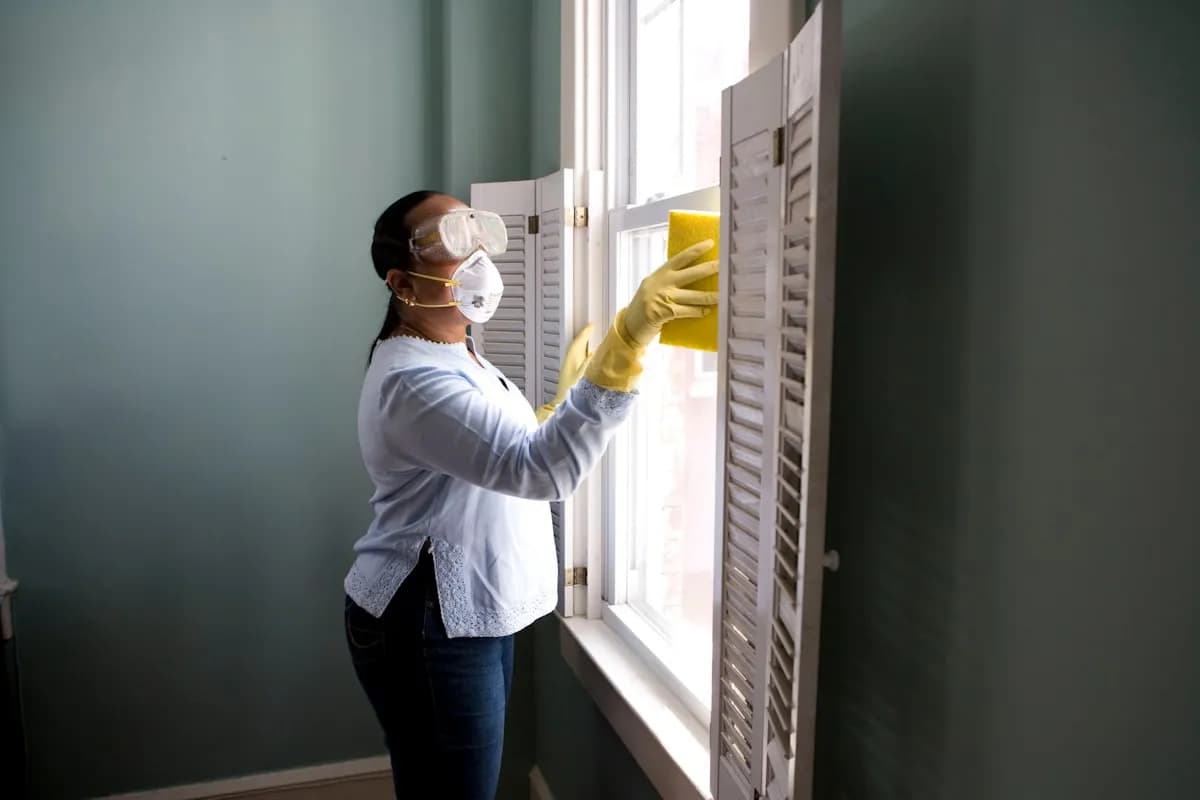 Cleaner inspecting clean kitchen surfaces